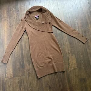 Vintage 90s Y2K Say What? USA Knit Chocolate Ribbed Buttoned Sweater Dress S